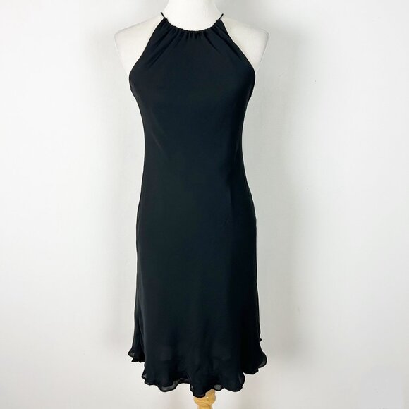 Ann Taylor Dresses & Skirts - Vintage Y2K Ann Taylor Black Silk Halter Dress Ruffle Hem Cocktail Size 6P Women